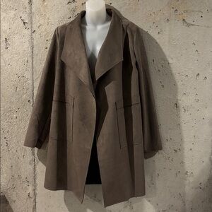 NWT HYFVE Taupe Faux Suede Lapel Collar Open Trench Coat